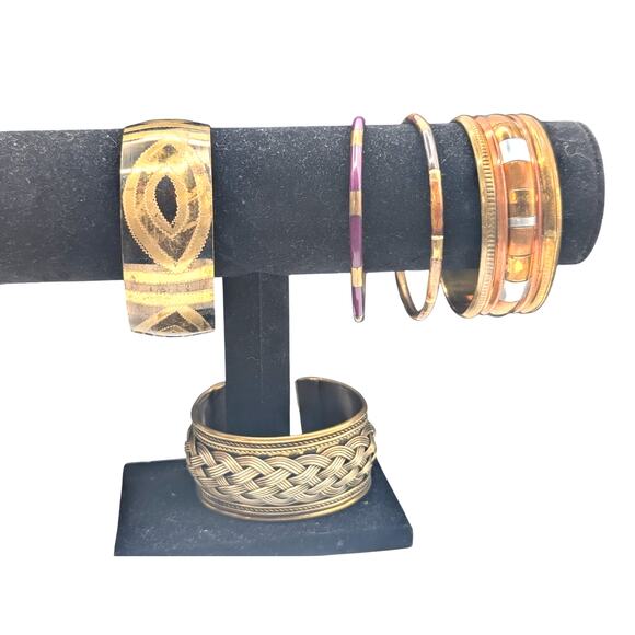 Vintage Lot of Five Brass & Mixed Metals Bracelets - Picture 6 of 6